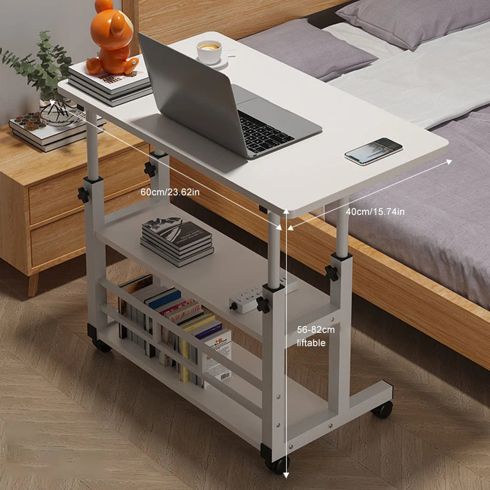 Height Adjustable Computer Desk Standing Desk Bedside Smart Game Office Desk Mobile Study Table with Rolling Wheel 60*40cm