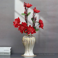 Electroplated Gold Edged White Vase Creative Ceramic Home Desktop Living Room Dining Table Art Decoration Flower Arrangement 1Pc