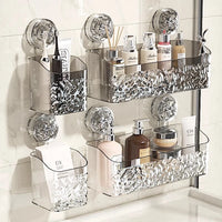 Bathroom Shelf Wall Mounted Non Perforated Suction Cup Storage Basket With Glacier Pattern For Home Storage Products