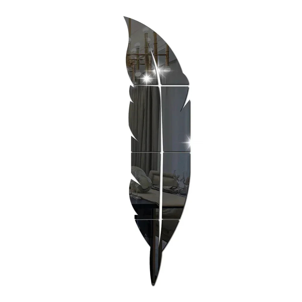3D Dancing Feathers Mirror Wall Stickers DIY Art Atmosphere Home Shining Wall Stickers House Decoration Living Room Decoration