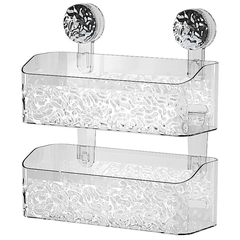 Bathroom Shelf Wall Mounted Non Perforated Suction Cup Storage Basket With Glacier Pattern For Home Storage Products