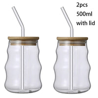 YWDL 1/2pcs 500ml Glass Tumblers Cups With Straw Mason Jar Clear Juice Coffee Milk Cup With Bamboo Lids Drinkware