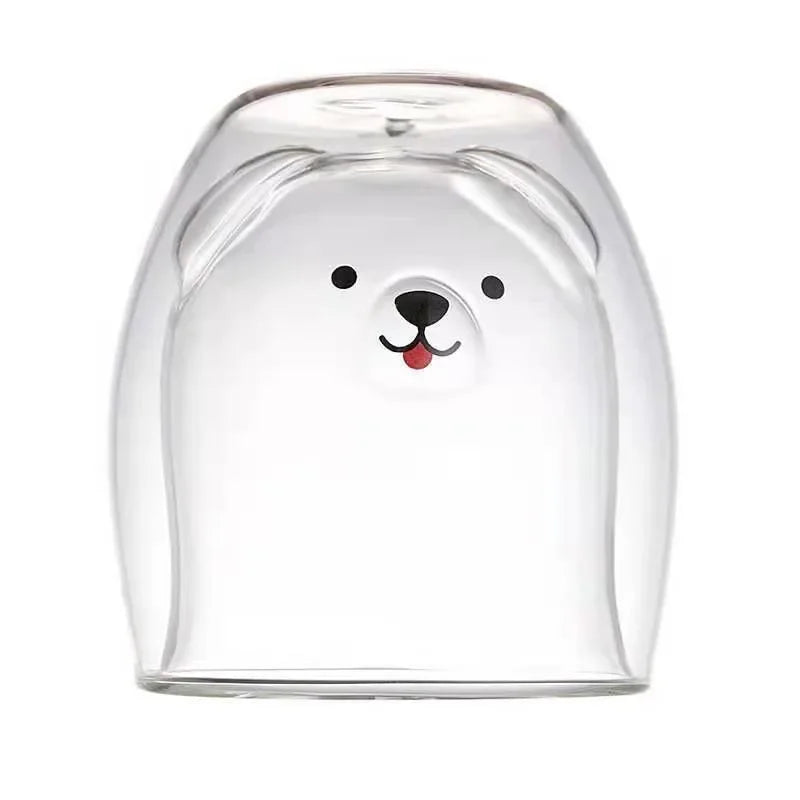 250ML Double Glass Cup Coffee Mug Bear Cat Dog Animal Transparent Cute Milk Juice Tea Drinking Cups Birthday Party Wine Glasses