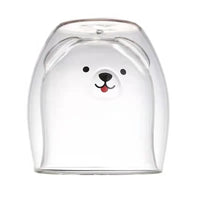 250ML Double Glass Cup Coffee Mug Bear Cat Dog Animal Transparent Cute Milk Juice Tea Drinking Cups Birthday Party Wine Glasses