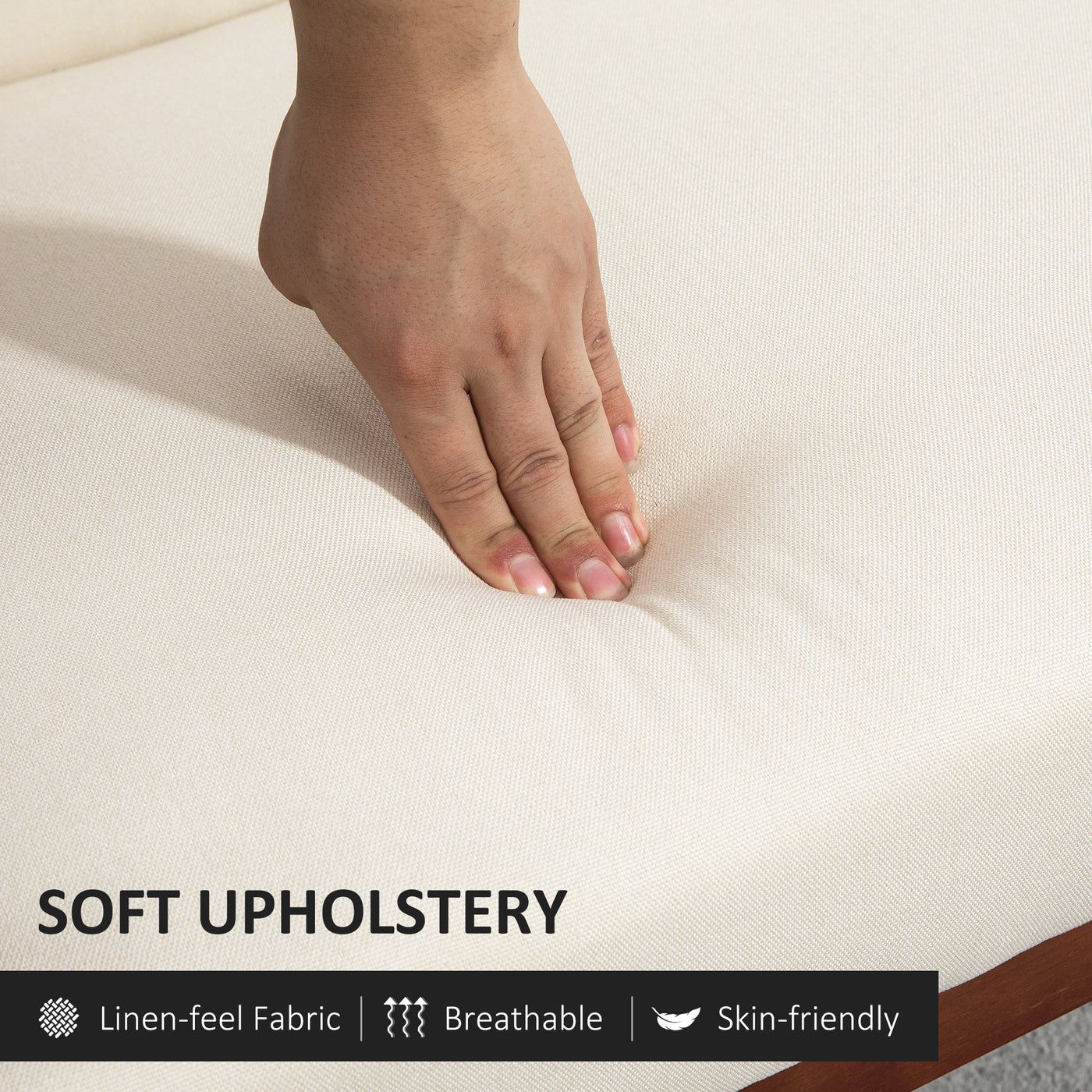 Compact Loveseat Sofa Couch Linen Fabric Double Seat Sofa with Rubber Wood Legs Cream White