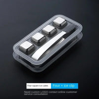 Stainless Steel Whiskey Stone Ice Cubes 4/6/8Pcs Reusable Ice Cube Set Vodka Beer Ice Stone Whiskey Cooler Bar Accessories