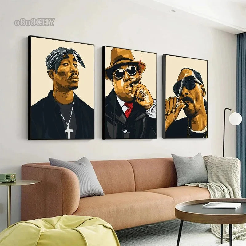 West Coast Rappers Canvas Print Pictures Notorious BIG Biggie Tupac Posters Famous Hip Hop Singer Wall Art Mural Home Decor
