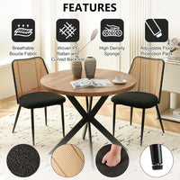 Round Dining Table with Rattan Chairs, Modern Dining Table and Chair Set with Table and 4 Upholstered Dining Chairs