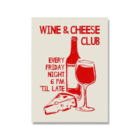 Wine & Cheese Noodles Wall Art Canvas Painting Modern Aesthetic Posters Prints Art for Dorm Kitchen Bar Club Home Decor Unframed