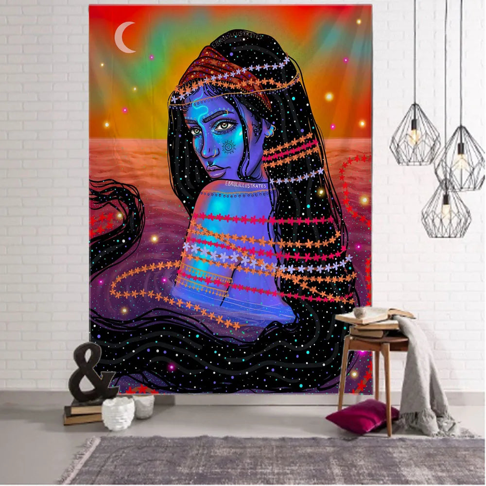 Hippie Wall Big Tapestry Wall Hanging Psychedelic Smoke Cool Girl Art Mystic Kawaii Room Decor Mandala Yoga Picnic Mat Sheet