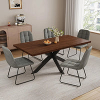 6-Piece Extendable Dining Table Set, Modern 51''–67'' Grey Wood Table with 6 Black Fabric Chairs, Dining Room Table, Customized