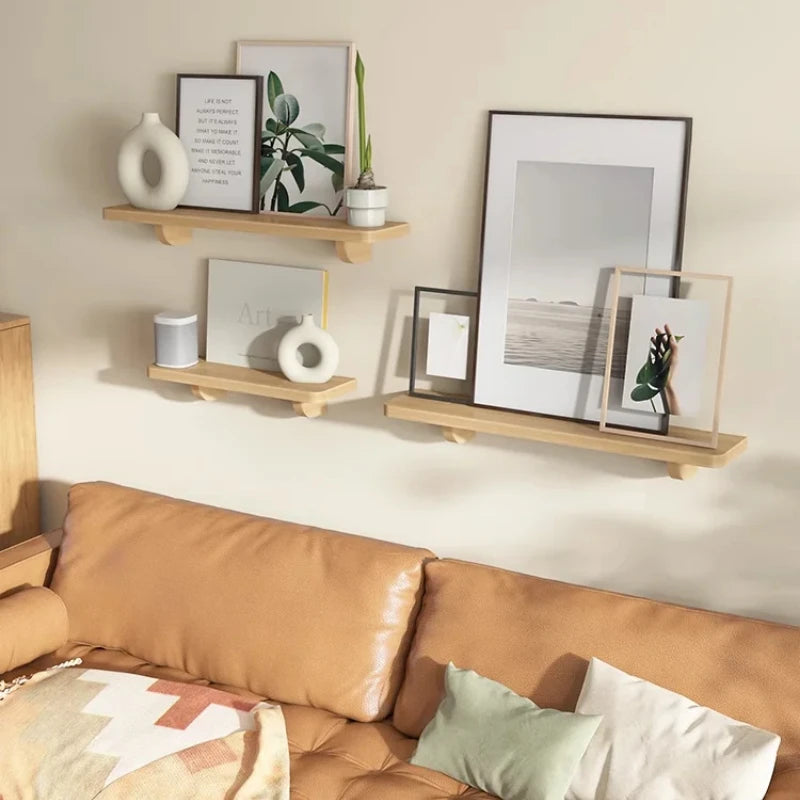 Wall-Mounted Solid Wood Partition Rack Non-Perforated Storage Shelf Home Organizer