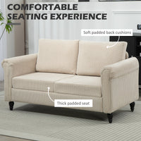 Vintage Loveseat, Upholstered Love Seat Furniture, Fabric 2 Seater Sofa with Rolled Arms, Rubber Wood Legs, Beige