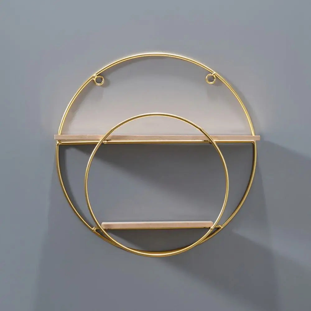 Modern Iron Decorative Wall Shelf Gold No Punching Wall Storage Rack Nordic Style Space Saving Wall Decoration Living Room