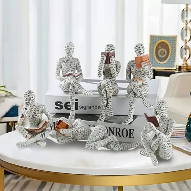 Nordic Modern Reading Woman Statue Nordic Art Thinker Resin Statue Thinker Desktop Sculptures Reading Woman Home Home Sculpture