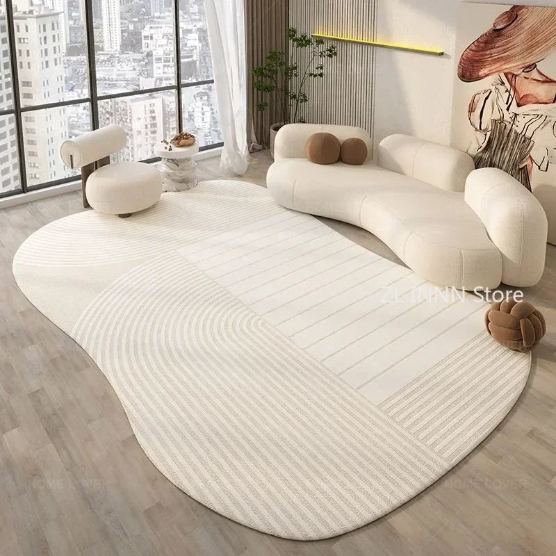 Cream Color Irregular Oval Carpets for Living Room Children Bedroom Rug Ins Soft Fluffy Bedside Rugs Short Plush Large Area Mats