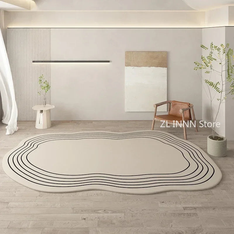 Cream Color Irregular Oval Carpets for Living Room Children Bedroom Rug Ins Soft Fluffy Bedside Rugs Short Plush Large Area Mats