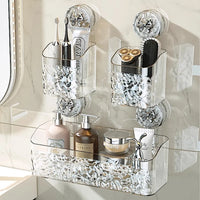 Bathroom Shelf Wall Mounted Non Perforated Suction Cup Storage Basket With Glacier Pattern For Home Storage Products
