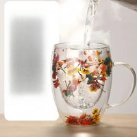 Dried Flower Double-layer Glass High-value Souvenir Glass High Borosilicate Glass Petal Coffee Cup Simple Design and Creative