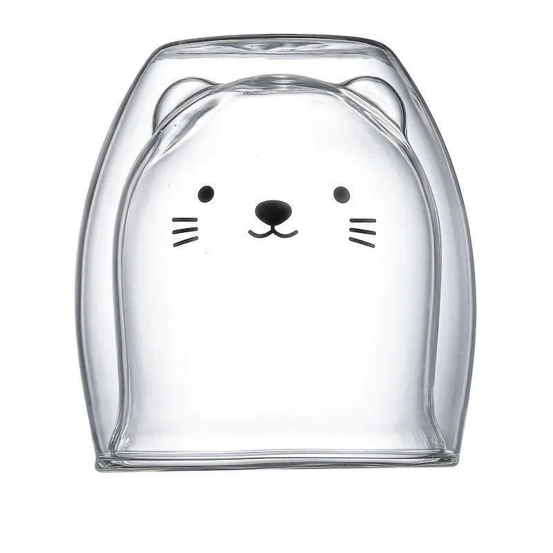 250ML Double Glass Cup Coffee Mug Bear Cat Dog Animal Transparent Cute Milk Juice Tea Drinking Cups Birthday Party Wine Glasses