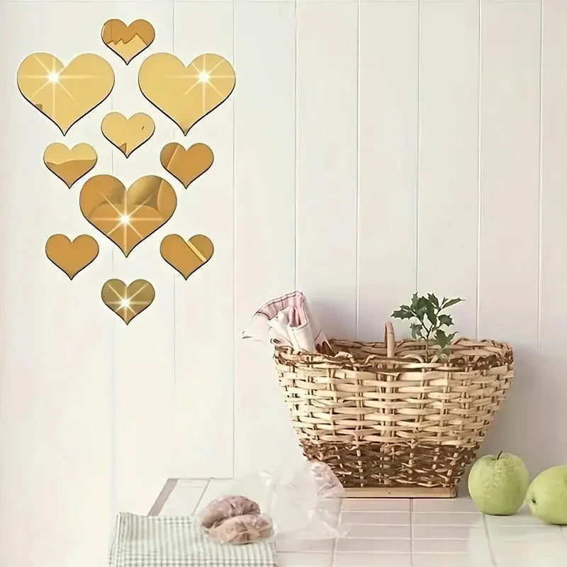 1Set 3D Love Hearts Mirror Wall Sticker Decal Wall Art Removable Wedding Decoration Kids Room Decoration Toilet Table Stickers