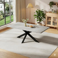 6-Piece Extendable Dining Table Set, Modern 51''–67'' Grey Wood Table with 6 Black Fabric Chairs, Dining Room Table, Customized