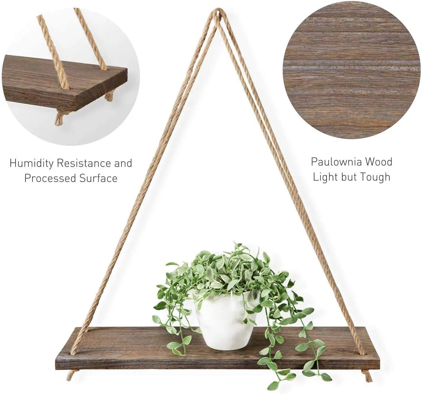 Wooden Rope Swing Wall Hanging Plant Flower Pot Tray Mounted Floating Wall Shelves Nordic Home Decoration Moredn Simple Design