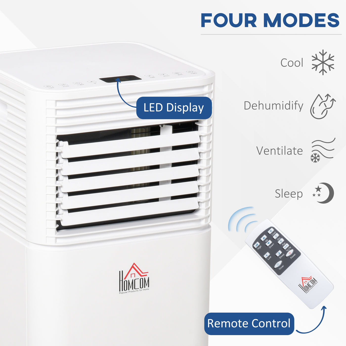 8000 BTU Portable Air Conditioner with Fan & Dehumidifier Mode, Quiet AC Unit with Remote Control, 24-Hour Timer, White