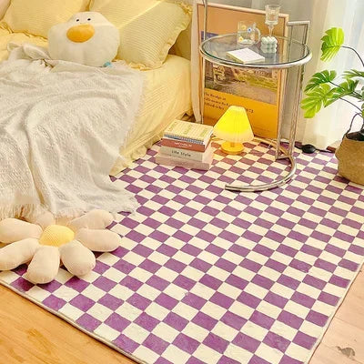 Retro Checkerboard Rugs for Bedroom Home Decor Fluffy Soft Plush Floor Mat Living Room Decoration Carpet Lattice Lounge Rug