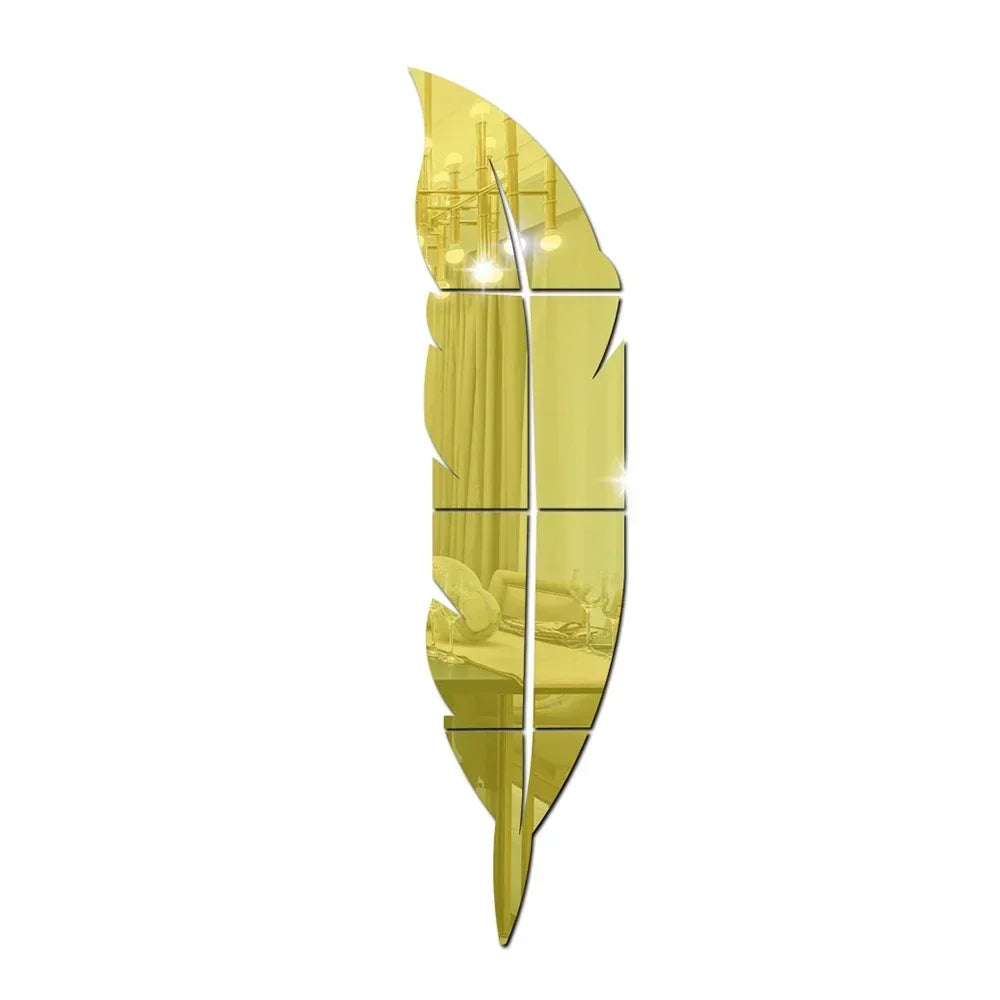 3D Dancing Feathers Mirror Wall Stickers DIY Art Atmosphere Home Shining Wall Stickers House Decoration Living Room Decoration