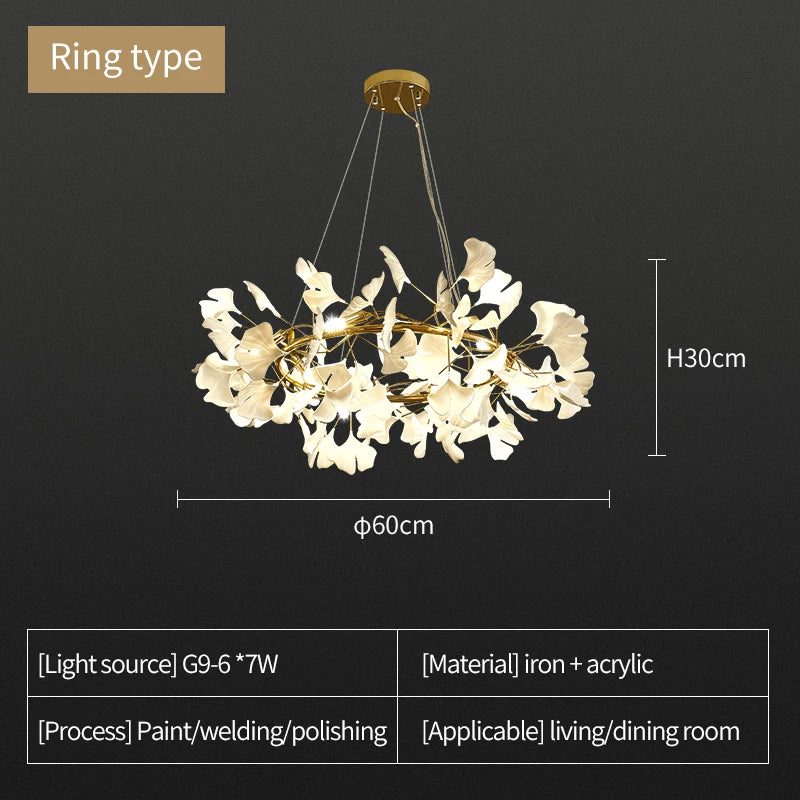Nordic Ceramic LED Chandeliers Can Be Used For Living Rooms, Dining Rooms, Modern Ginkgo Leaf Lamp, And Room Decoration Lights