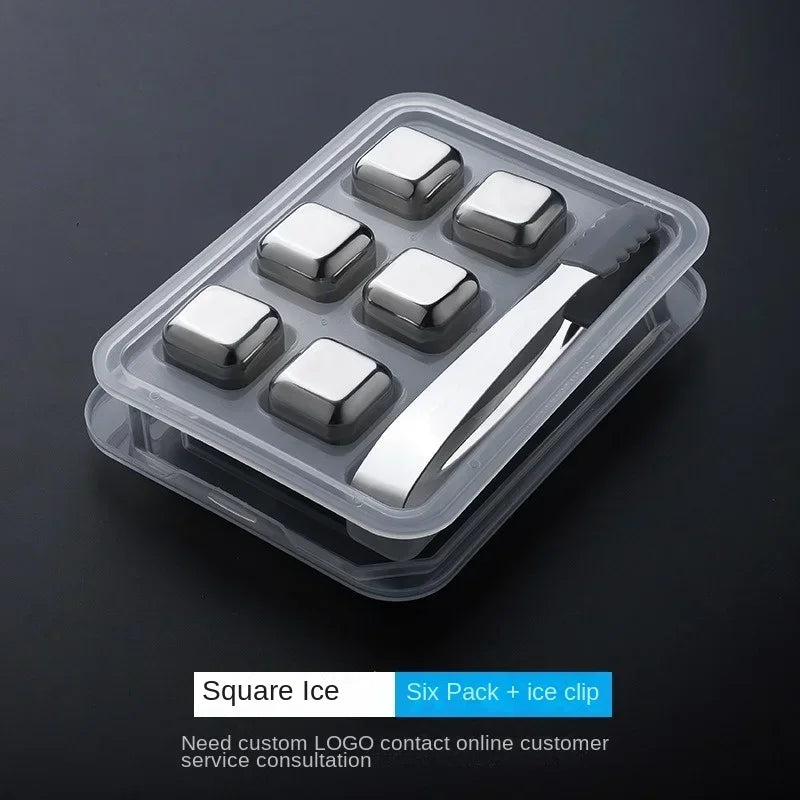 Stainless Steel Whiskey Stone Ice Cubes 4/6/8Pcs Reusable Ice Cube Set Vodka Beer Ice Stone Whiskey Cooler Bar Accessories