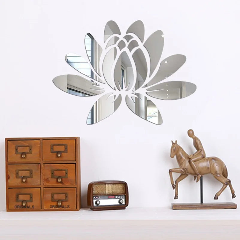 Lotus 3D Mirror Wall Sticker Home Living Room Bedroom Office Hallway Wall Decorations Acrylic Mirror Reflective Wall Sticker