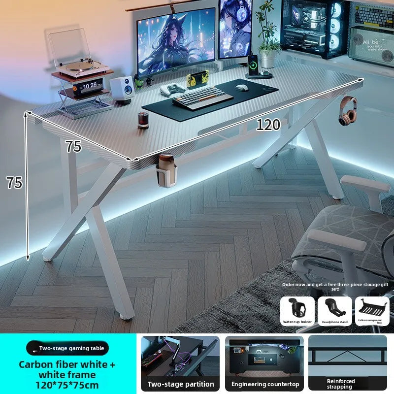 Gaming Desk Two-Stage Split Plate Desktop Home Mountable Monitor Stand Carbon Fiber Textured Solid Wood Computer Desk