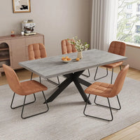 6-Piece Extendable Dining Table Set, Modern 51''–67'' Grey Wood Table with 6 Black Fabric Chairs, Dining Room Table, Customized