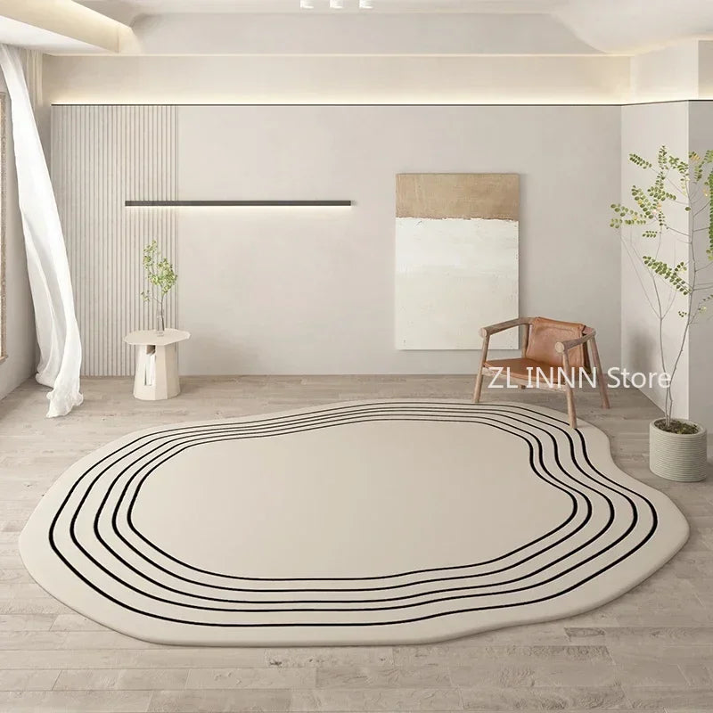 Cream Color Irregular Oval Carpets for Living Room Children Bedroom Rug Ins Soft Fluffy Bedside Rugs Short Plush Large Area Mats