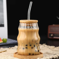 YWDL 1/2pcs 500ml Glass Tumblers Cups With Straw Mason Jar Clear Juice Coffee Milk Cup With Bamboo Lids Drinkware