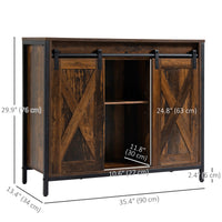 Industrial Sideboard, Buffet Cabinet with Sliding Barn Doors, Storage Cabinets and Adjustable Shelves for Living Room, Kitchen, Home Bar, Rustic Brown