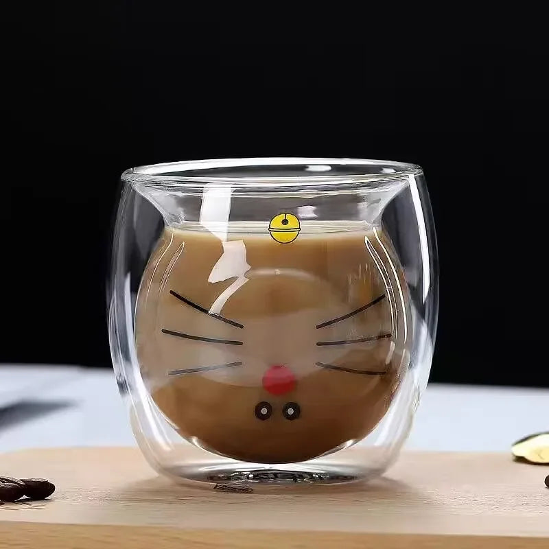 250ML Double Glass Cup Coffee Mug Bear Cat Dog Animal Transparent Cute Milk Juice Tea Drinking Cups Birthday Party Wine Glasses