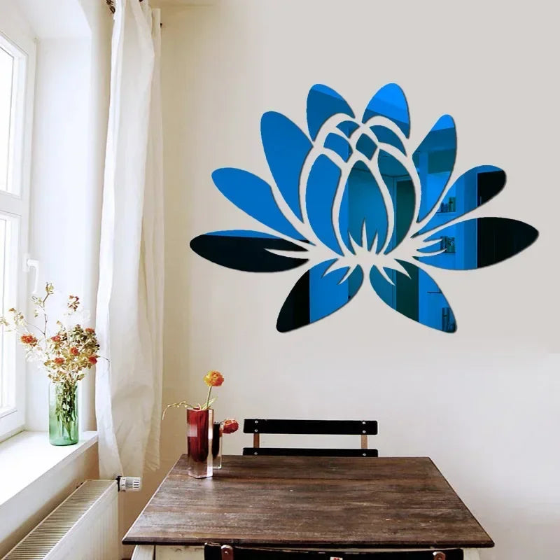 Lotus 3D Mirror Wall Sticker Home Living Room Bedroom Office Hallway Wall Decorations Acrylic Mirror Reflective Wall Sticker