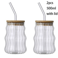 YWDL 1/2pcs 500ml Glass Tumblers Cups With Straw Mason Jar Clear Juice Coffee Milk Cup With Bamboo Lids Drinkware