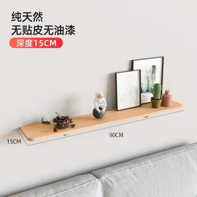 Wall-Mounted Solid Wood Partition Rack Non-Perforated Storage Shelf Home Organizer