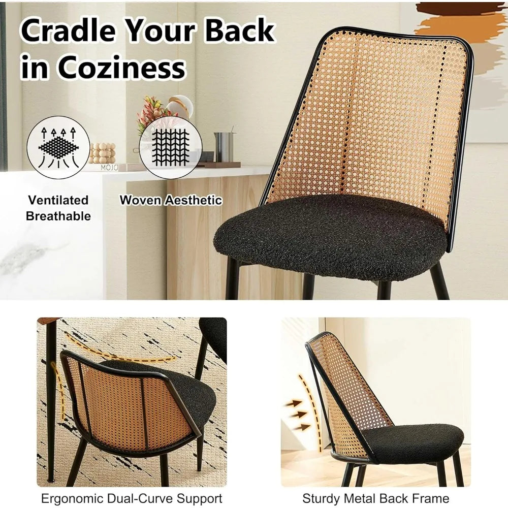 Round Dining Table with Rattan Chairs, Modern Dining Table and Chair Set with Table and 4 Upholstered Dining Chairs