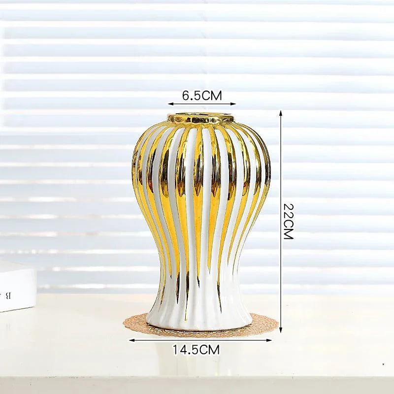 Electroplated Gold Edged White Vase Creative Ceramic Home Desktop Living Room Dining Table Art Decoration Flower Arrangement 1Pc