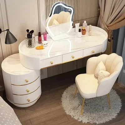 Pink White Vanity Table Women Luxury Nail European Big Stool Study Dressing Table Organizer Mesa De Maquillaje Home Furniture