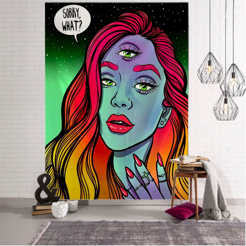 Hippie Wall Big Tapestry Wall Hanging Psychedelic Smoke Cool Girl Art Mystic Kawaii Room Decor Mandala Yoga Picnic Mat Sheet