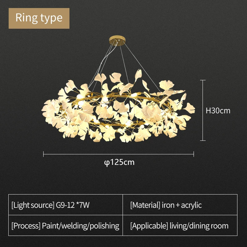 Nordic Ceramic LED Chandeliers Can Be Used For Living Rooms, Dining Rooms, Modern Ginkgo Leaf Lamp, And Room Decoration Lights