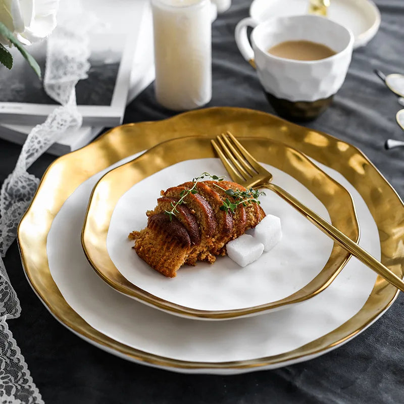 11-inch Gold-plated Western Steak Pasta Plate High-grade Frosted Fruit Salad Dessert Breakfast Plate 8-inch Restaurant Tableware
