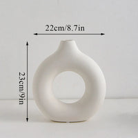 Nordic Vase Circular Hollow Ceramic Flower Vase For Home Living Room Decoration Accessories Interior Office Desktop Decor Gift