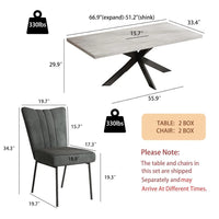 6-Piece Extendable Dining Table Set, Modern 51''–67'' Grey Wood Table with 6 Black Fabric Chairs, Dining Room Table, Customized